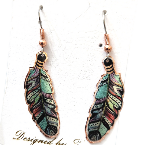 Copper TQ Feather Design Earrings