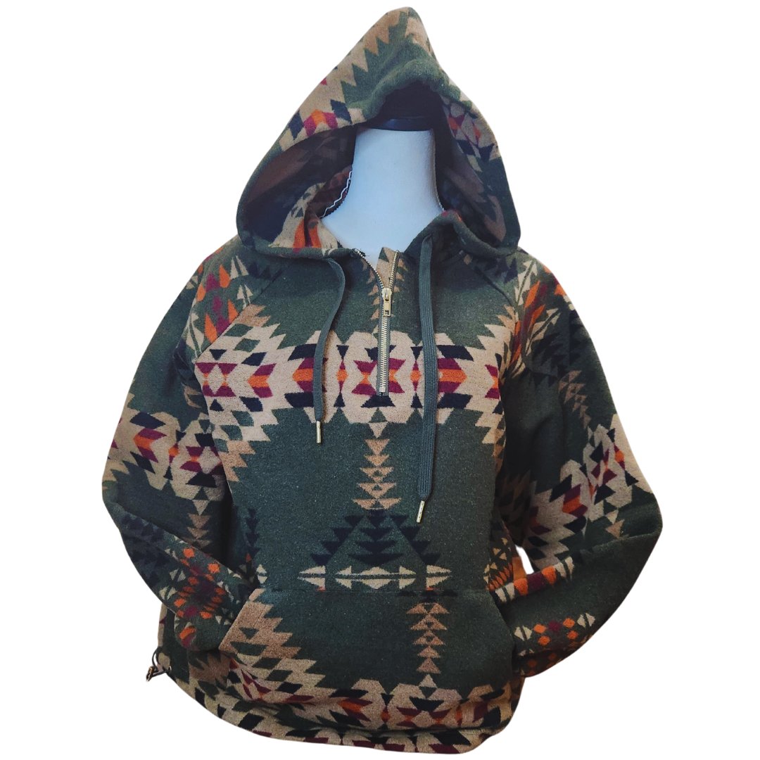 Tribal Print Pull Over Hoodie White Bird s Market