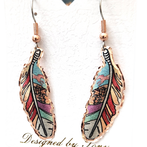 Copper Multicolored Feather Design Earrings