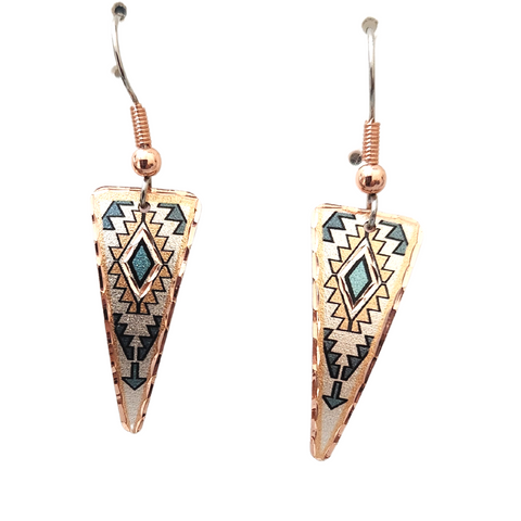 Copper Triangle Tribal Design Earrings