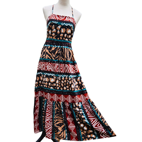 MultiColor Vintage Print Maxi Dress