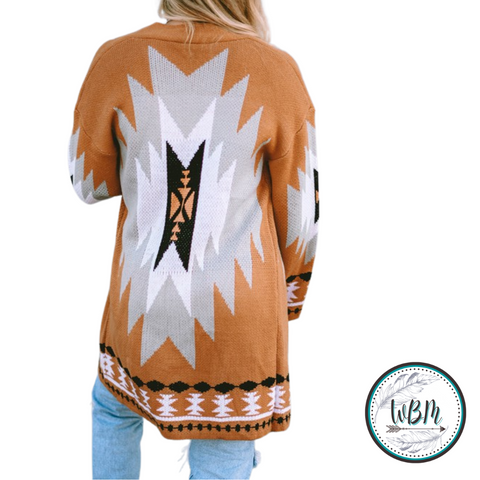 Flame Geometric Graphic Open-Front Cardigan