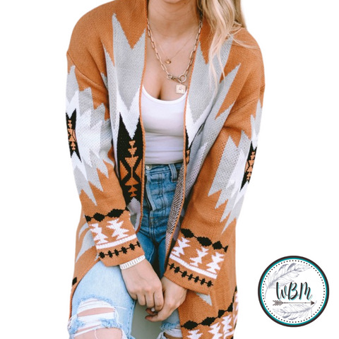Flame Geometric Graphic Open-Front Cardigan
