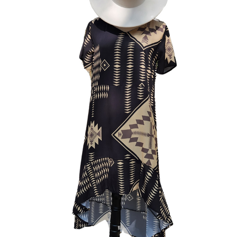 Black and Gold Aztec Linen Dress