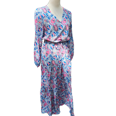 Pink Paisley Print Long Sleeve Maxi