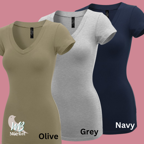 Women's Basic Fitted Short Sleeve V Neck Shirt