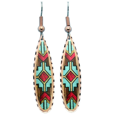 Copper Long Teardrop TQ/Red Design Earrings