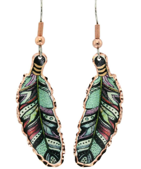 Copper TQ Feather Design Earrings