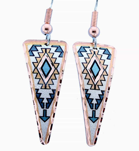 Copper Triangle Tribal Design Earrings