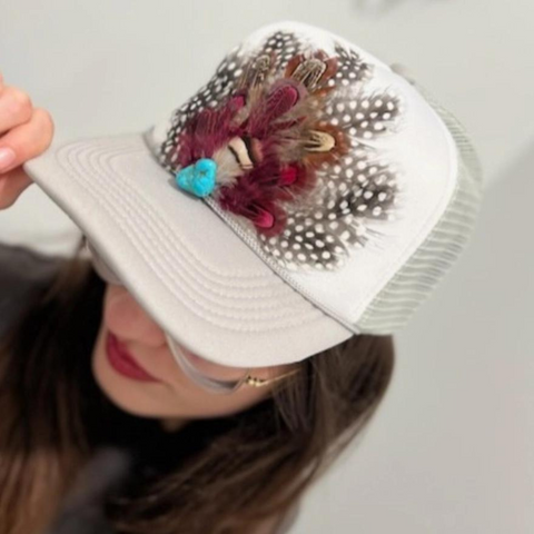 Feather Retro Trucker Hat - Red