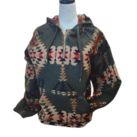 Tribal Print Pull Over Hoodie