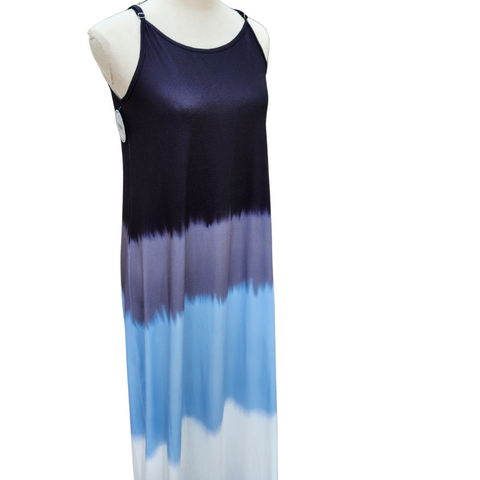 Sky Blue Spaghetti Strap Tie Dye Slit Maxi Dress