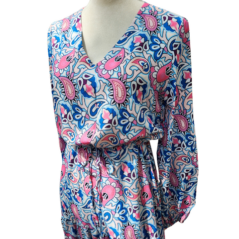 Pink Paisley Print Long Sleeve Maxi