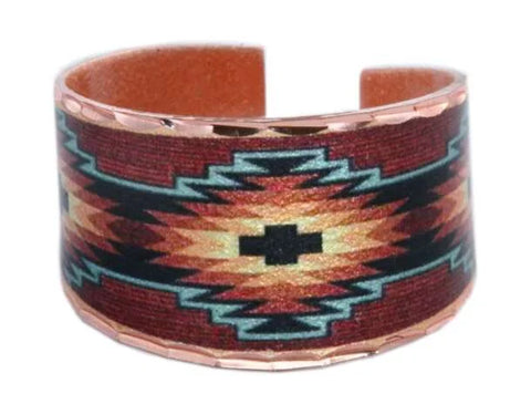 Copper Wide Burgundy/Multi Tribal Design Ring