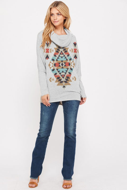 Tribal Print Cowl Neck Top