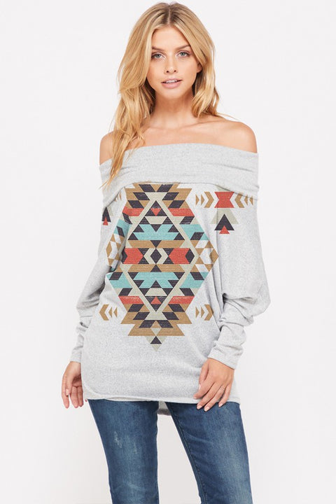 Tribal Print Cowl Neck Top
