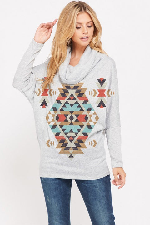 Tribal Print Cowl Neck Top