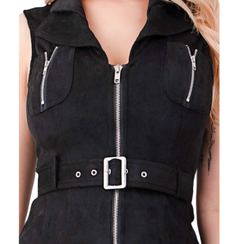 Suede Zipper Vest With Belt