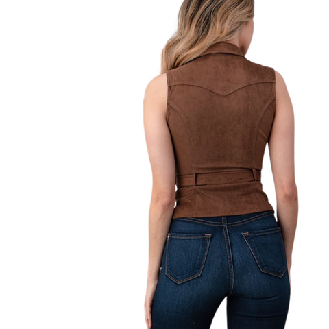 Suede Zipper Vest With Belt