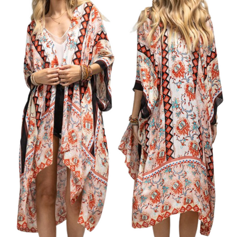 Peach Cream Floral Kimono