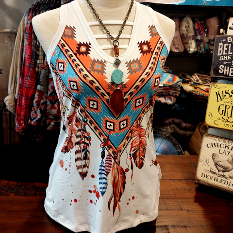 Lace Back Tribal Tank