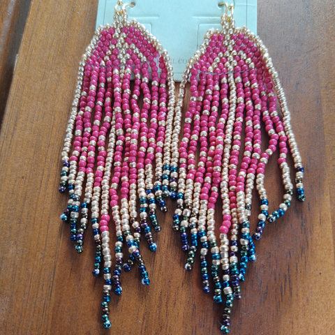 Seed Bead Fringe Earrings