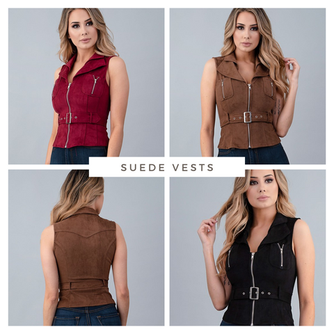 Suede Zipper Vest With Belt