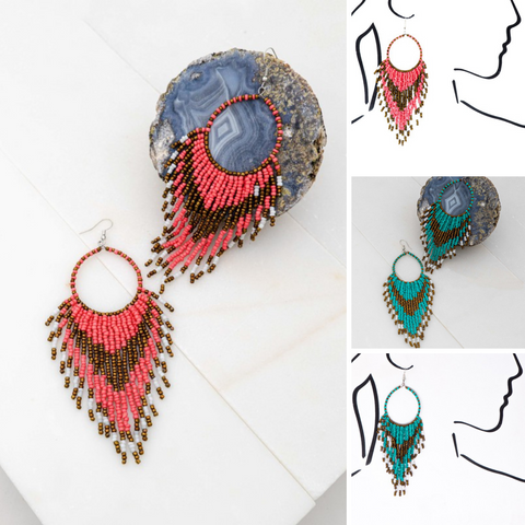 Beaded Hoop and Tassle Earrings