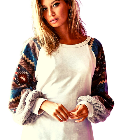 Aztec Print and French Terry Sleeve Knit